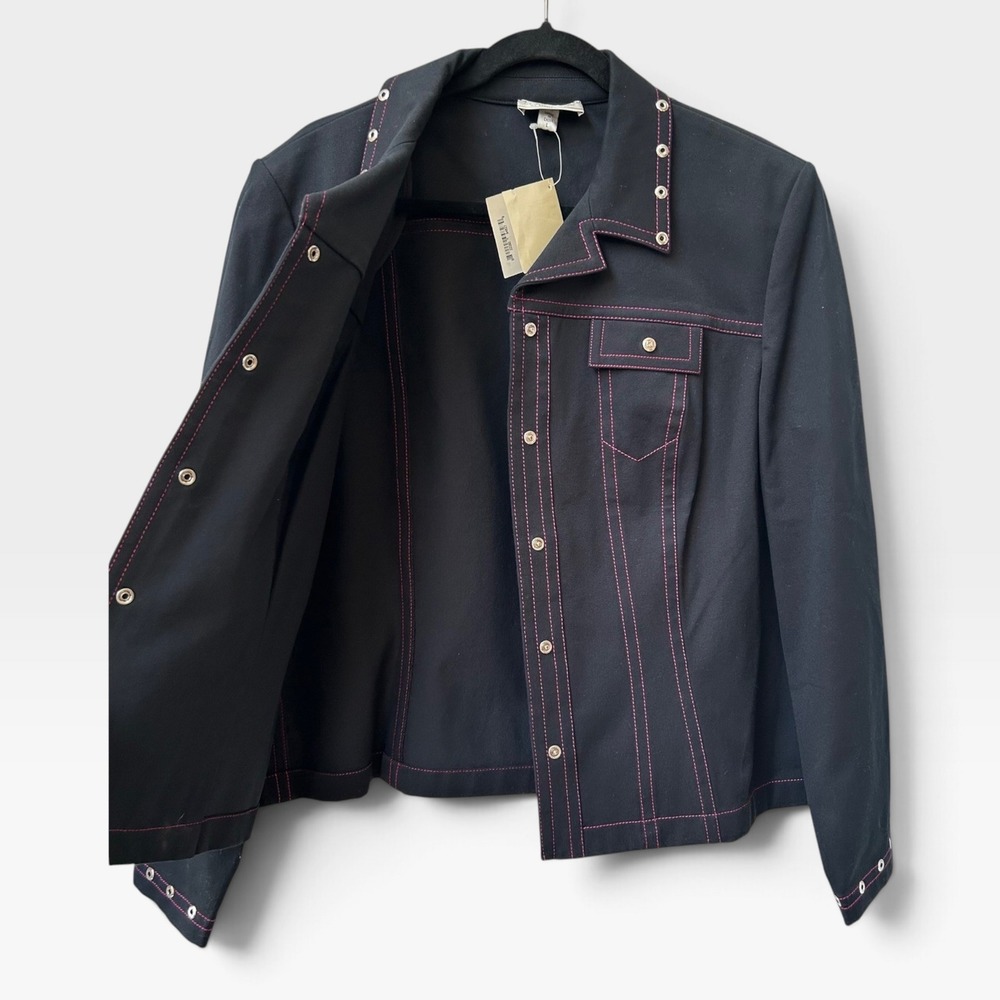 St John Sport Marie Gray Black Pink Contrast Stitch Grommet Jacket NWT Large